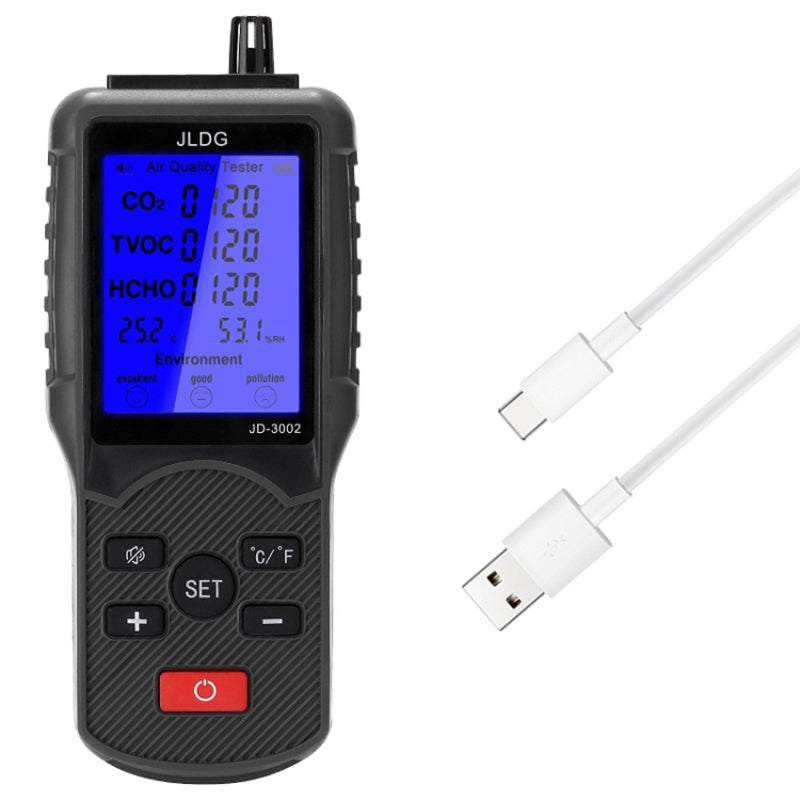 JD-3002 Carbon Dioxide Integrated Air Quality Monitor LCD Display Temperature and Humidity Detector