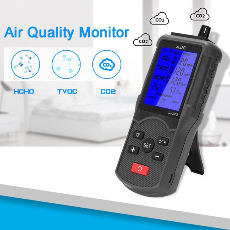 JD-3002 Carbon Dioxide Integrated Air Quality Monitor LCD Display Temperature and Humidity Detector
