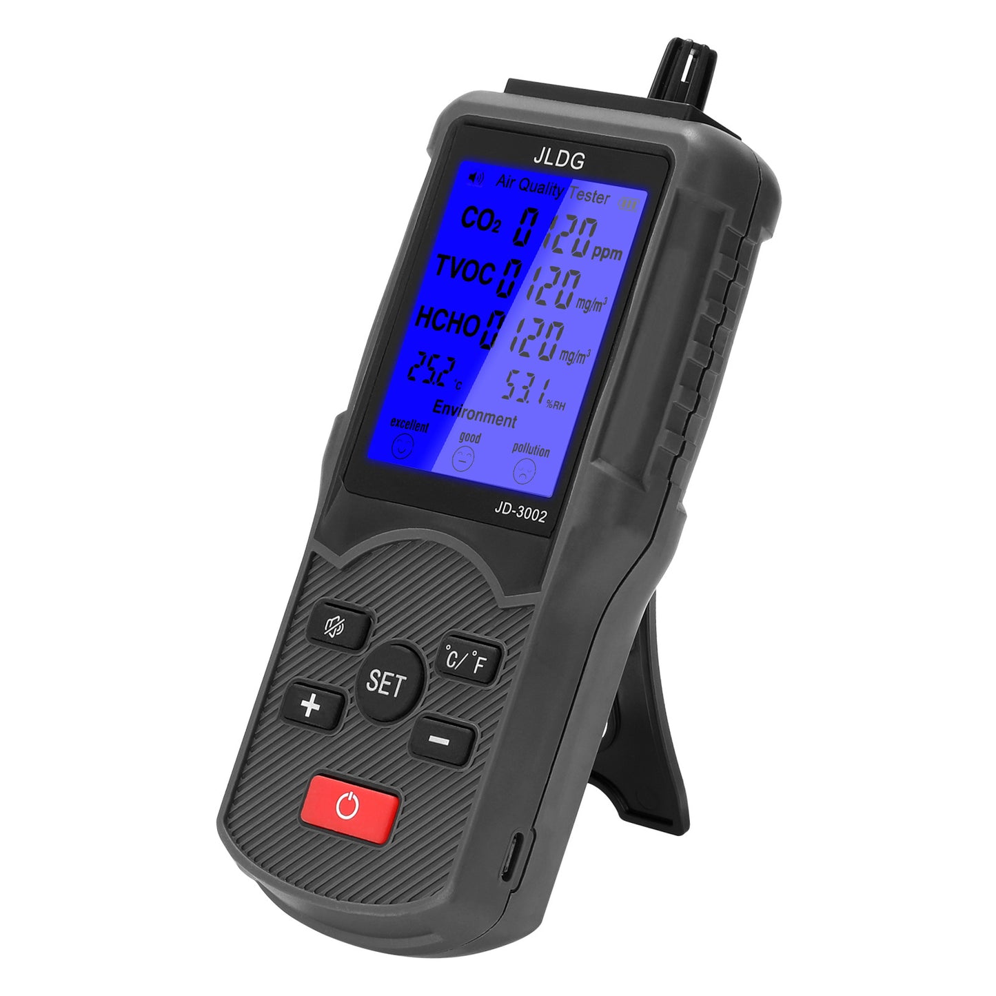 JD-3002 Carbon Dioxide Integrated Air Quality Monitor LCD Display Temperature and Humidity Detector