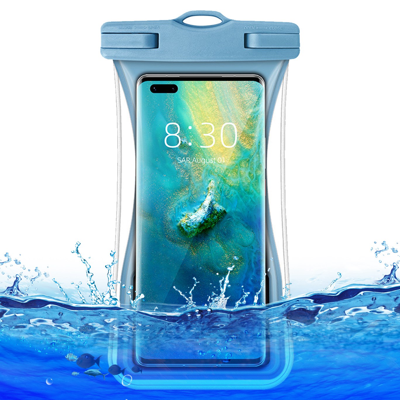 TPU Waterproof Bag for Under 7.2-inches Mobile Phone Beach Pool Phone Dry Bag with Floating Airbag - Grey Blue