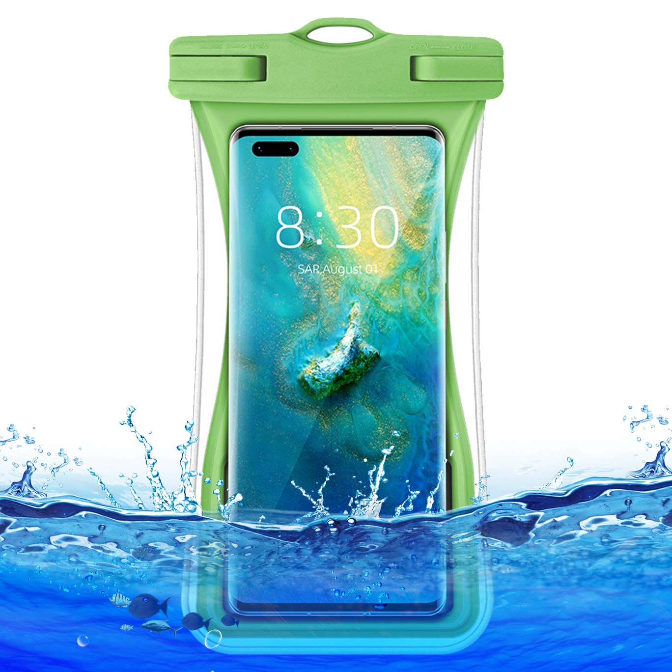 TPU Waterproof Bag for Under 7.2-inches Mobile Phone Beach Pool Phone Dry Bag with Floating Airbag - Green