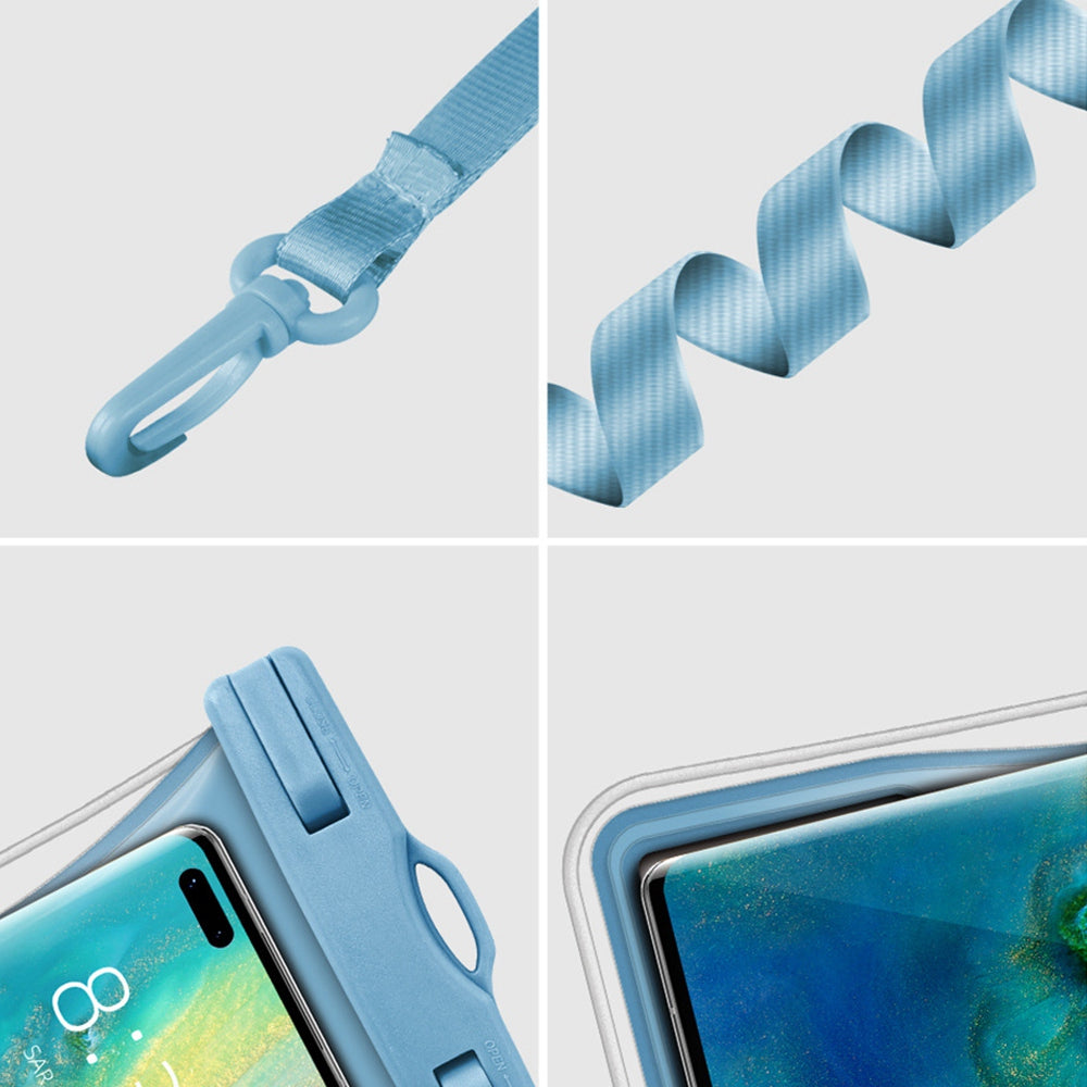 TPU Waterproof Bag for Under 7.2-inches Mobile Phone Beach Pool Phone Dry Bag with Floating Airbag - Macaroon Blue