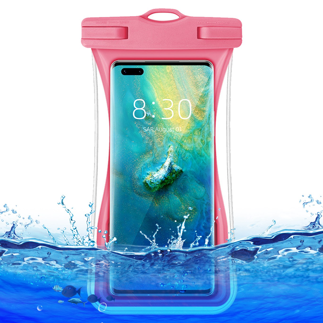 TPU Waterproof Bag for Under 7.2-inches Mobile Phone Beach Pool Phone Dry Bag with Floating Airbag - Pink