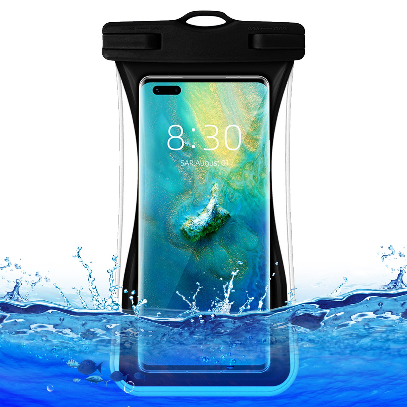 TPU Waterproof Bag for Under 7.2-inches Mobile Phone Beach Pool Phone Dry Bag with Floating Airbag - Black