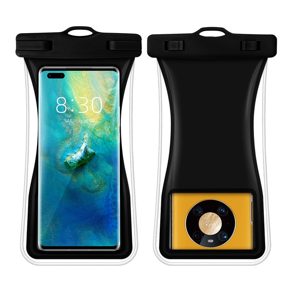 TPU Waterproof Bag for Under 7.2-inches Mobile Phone Beach Pool Phone Dry Bag with Floating Airbag - Black