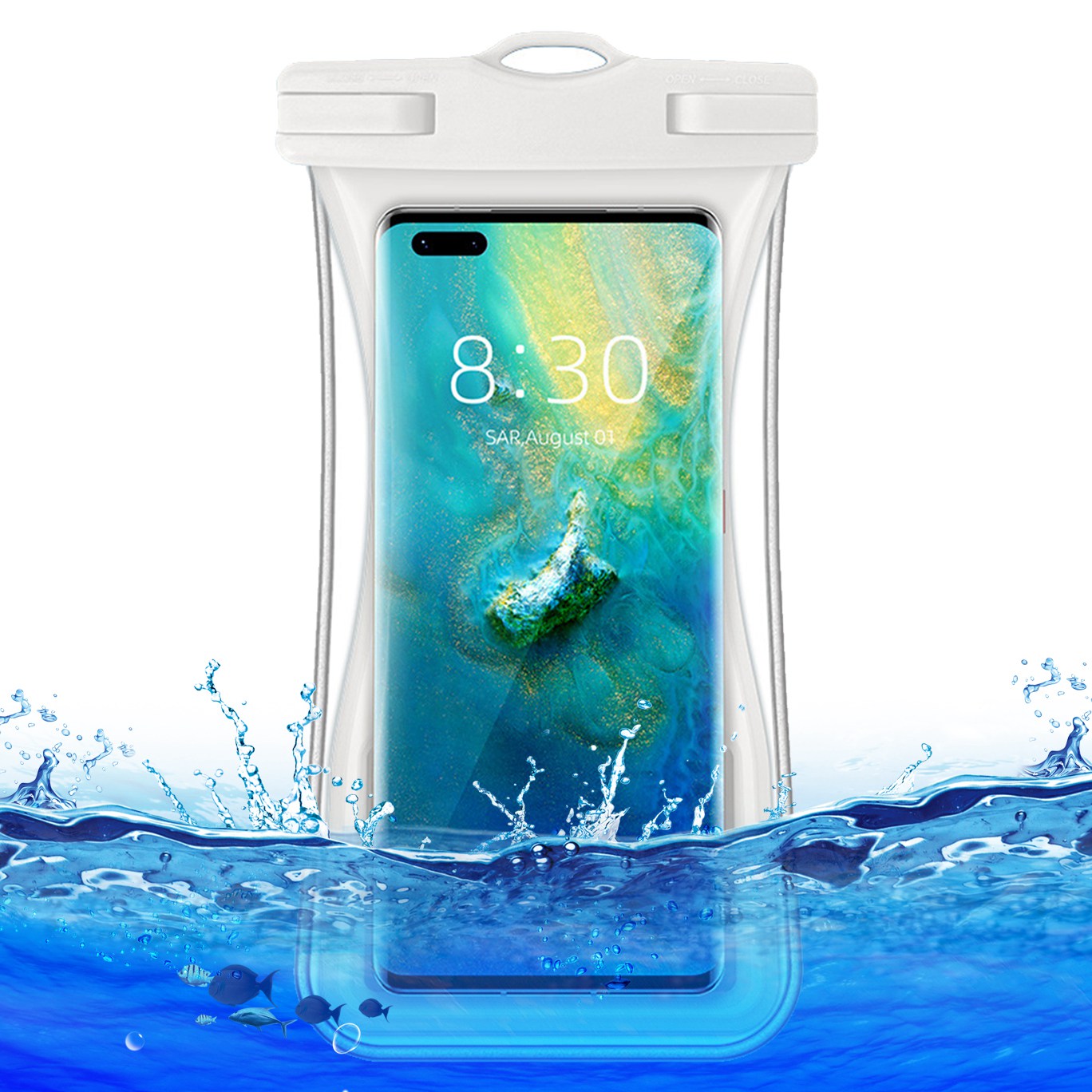 TPU Waterproof Bag for Under 7.2-inches Mobile Phone Beach Pool Phone Dry Bag with Floating Airbag - White