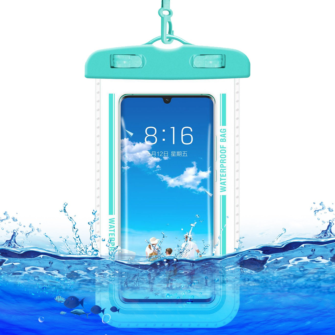 PVC Waterproof Bag with Lanyard for Under 7.2-inches Cell Phone Dry Bag for Pools, Beaches, Fishing - Macaroon Blue