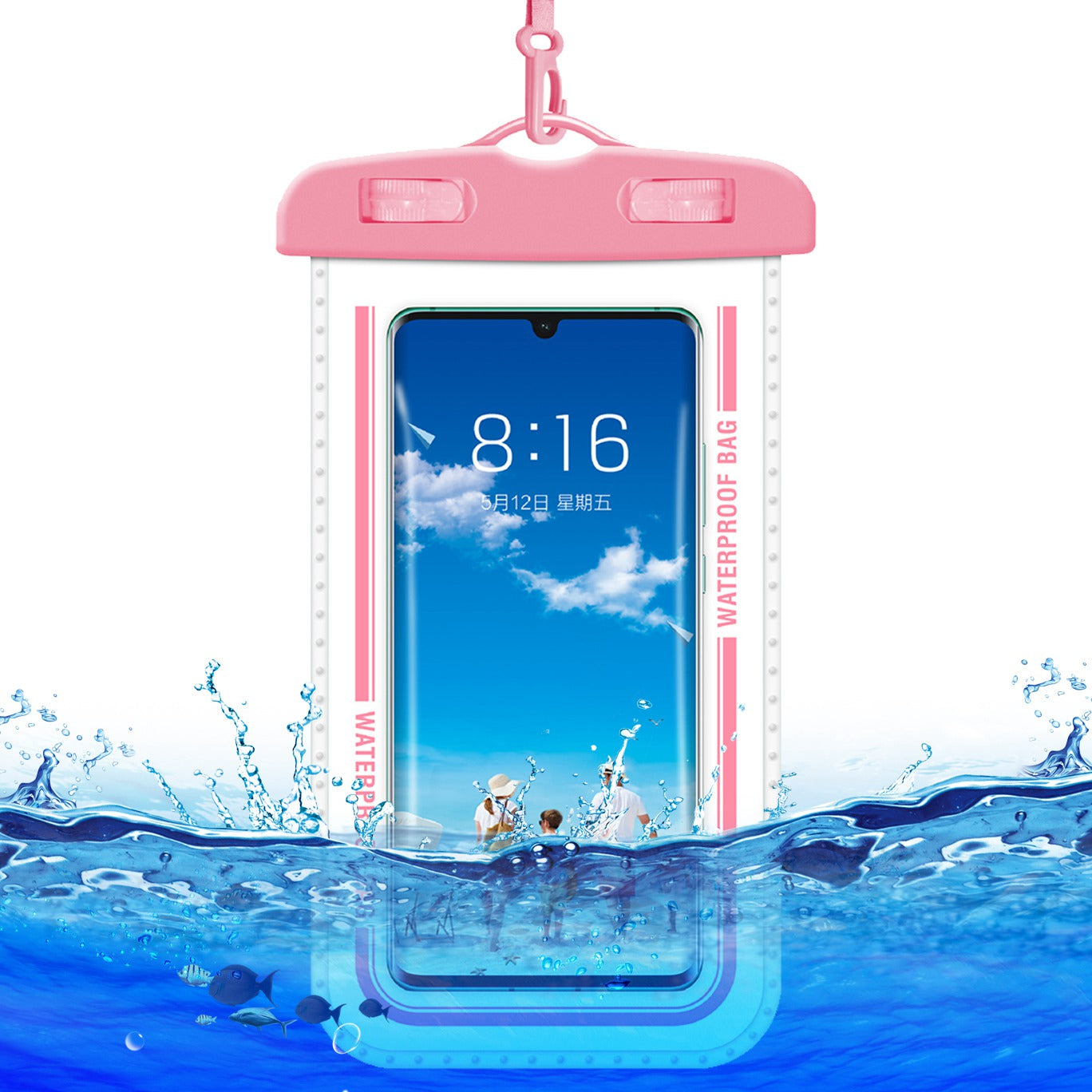 PVC Waterproof Bag with Lanyard for Under 7.2-inches Cell Phone Dry Bag for Pools, Beaches, Fishing - Pink