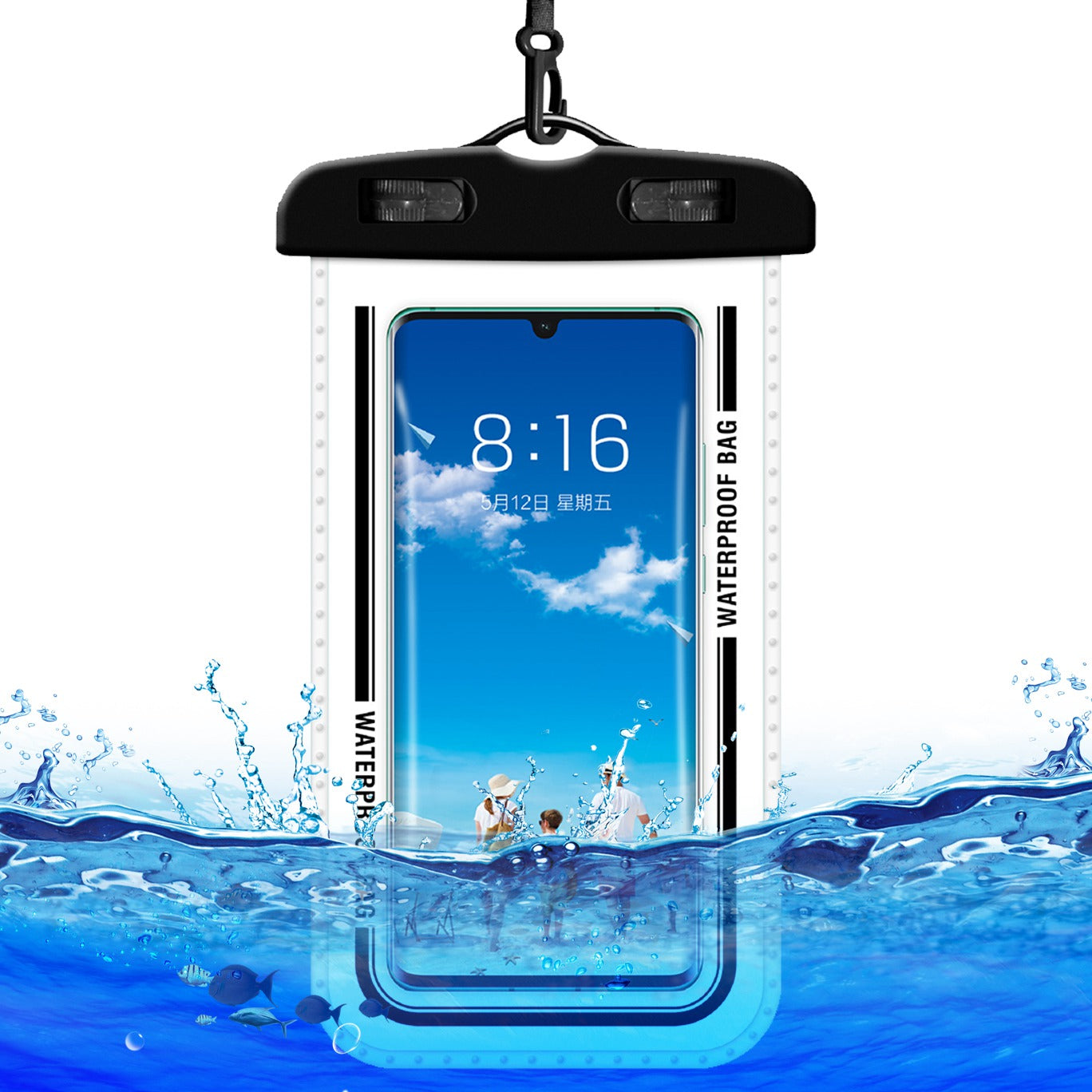 PVC Waterproof Bag with Lanyard for Under 7.2-inches Cell Phone Dry Bag for Pools, Beaches, Fishing - Black