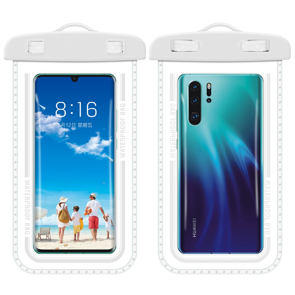 PVC Waterproof Bag with Lanyard for Under 7.2-inches Cell Phone Dry Bag for Pools, Beaches, Fishing - White