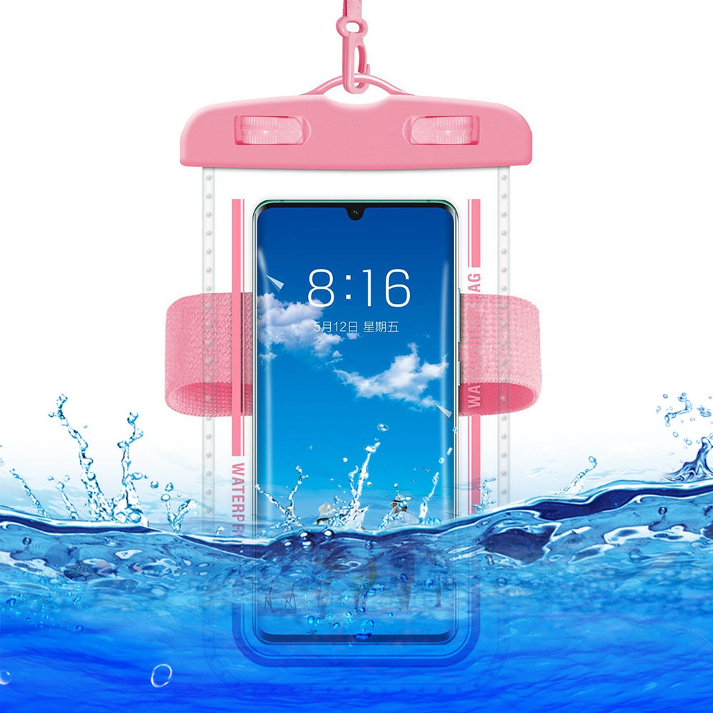 PVC Waterproof Phone Bag for Under 7.2-inches Mobile Phone Water Resistant Pouch with Strap for Swimming - Pink