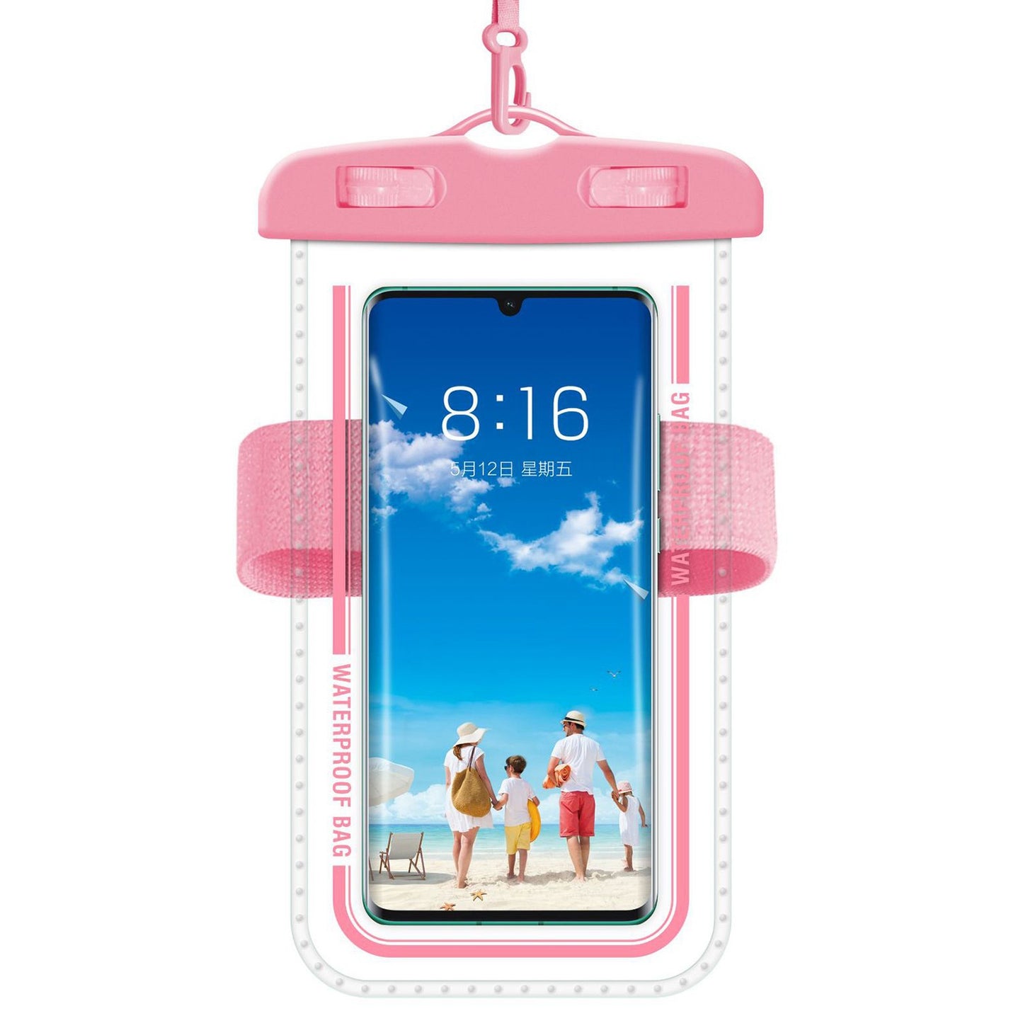 PVC Waterproof Phone Bag for Under 7.2-inches Mobile Phone Water Resistant Pouch with Strap for Swimming - Pink