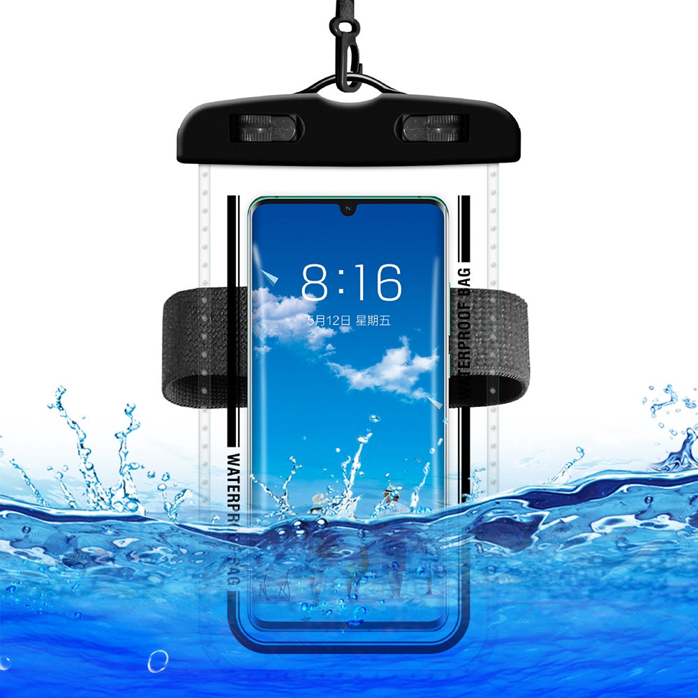PVC Waterproof Phone Bag for Under 7.2-inches Mobile Phone Water Resistant Pouch with Strap for Swimming - Black