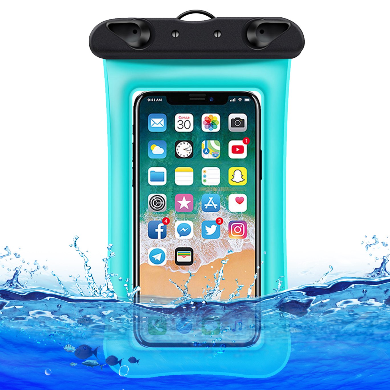 Floating Airbag Waterproof Bag for Under 7.2-inches Cell Phone Beach Pool Phone Dry Bag with Lanyard - Lake Blue