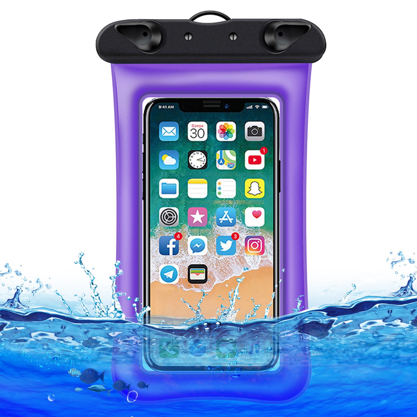Floating Airbag Waterproof Bag for Under 7.2-inches Cell Phone Beach Pool Phone Dry Bag with Lanyard - Purple