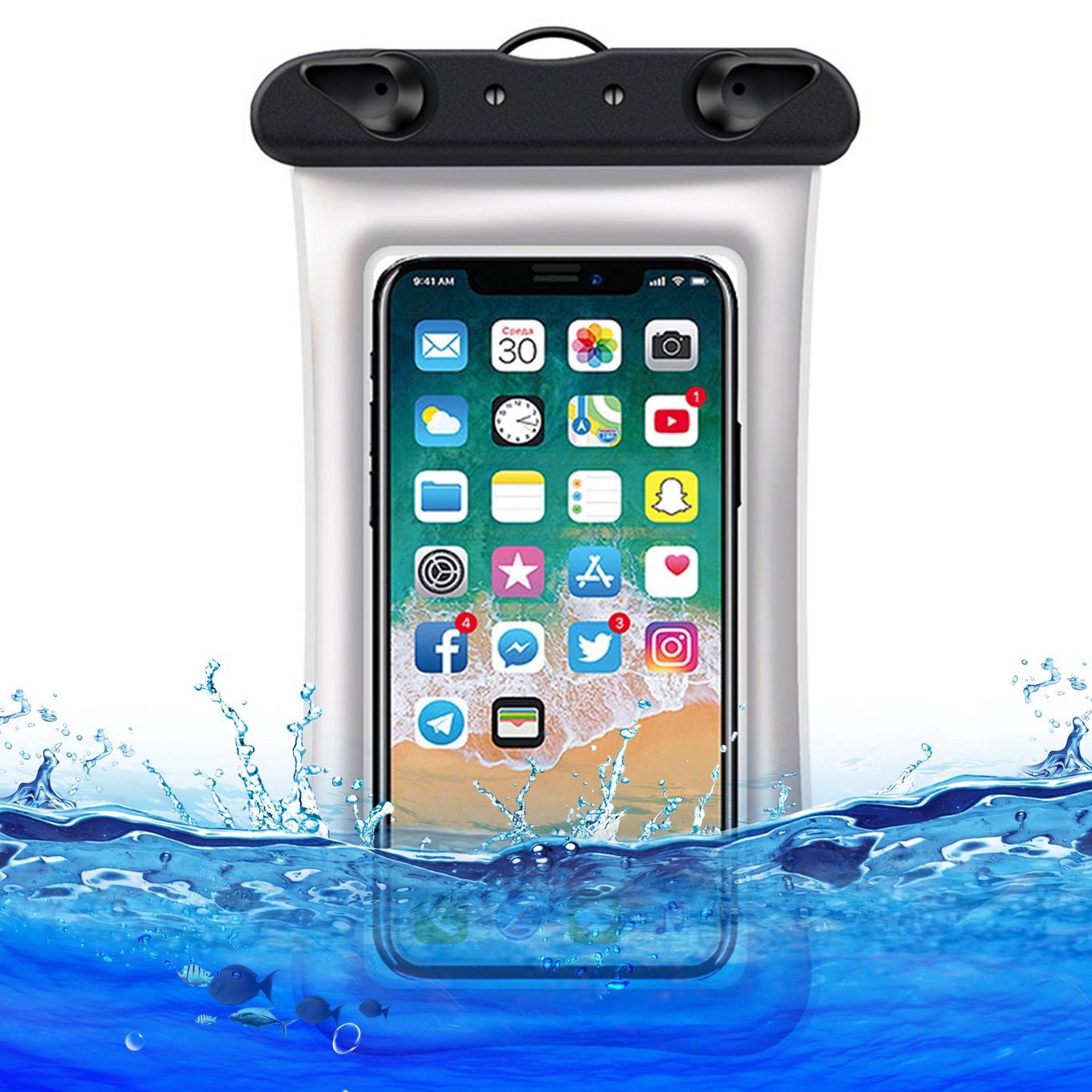 Floating Airbag Waterproof Bag for Under 7.2-inches Cell Phone Beach Pool Phone Dry Bag with Lanyard - White