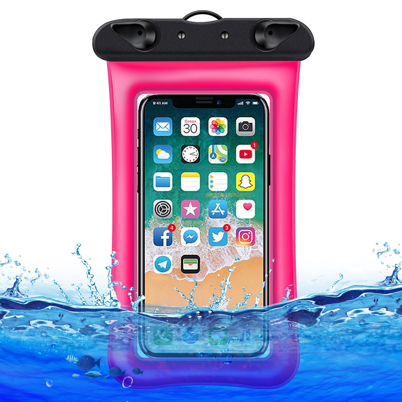 Floating Airbag Waterproof Bag for Under 7.2-inches Cell Phone Beach Pool Phone Dry Bag with Lanyard - Pink