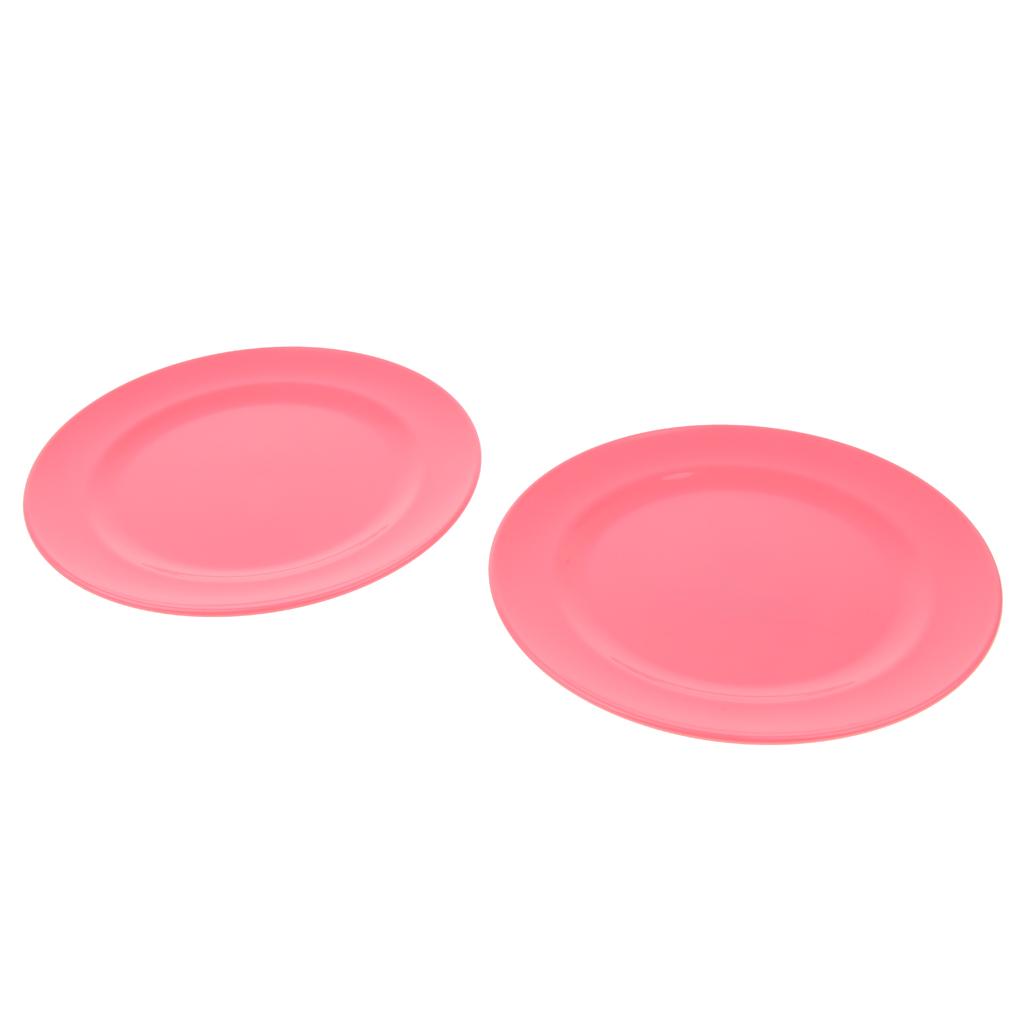 2pcs Plates Set Food Container Dishes Camping Outdoor Storage Bowl Pink