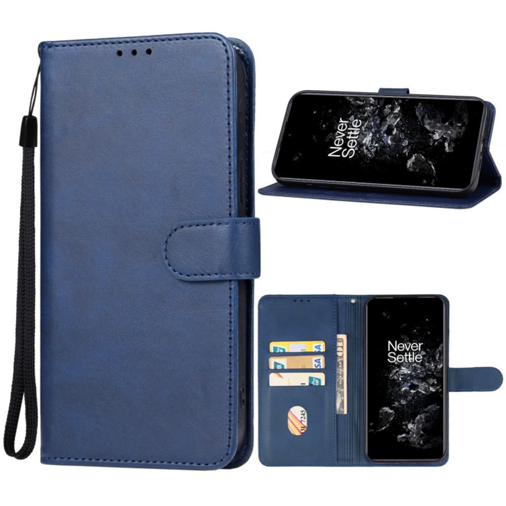 For OnePlus 11 5G Calf Texture PU Leather Wallet Case Flip Folio Stand Magnetic Protective Phone Cover with Strap - Blue