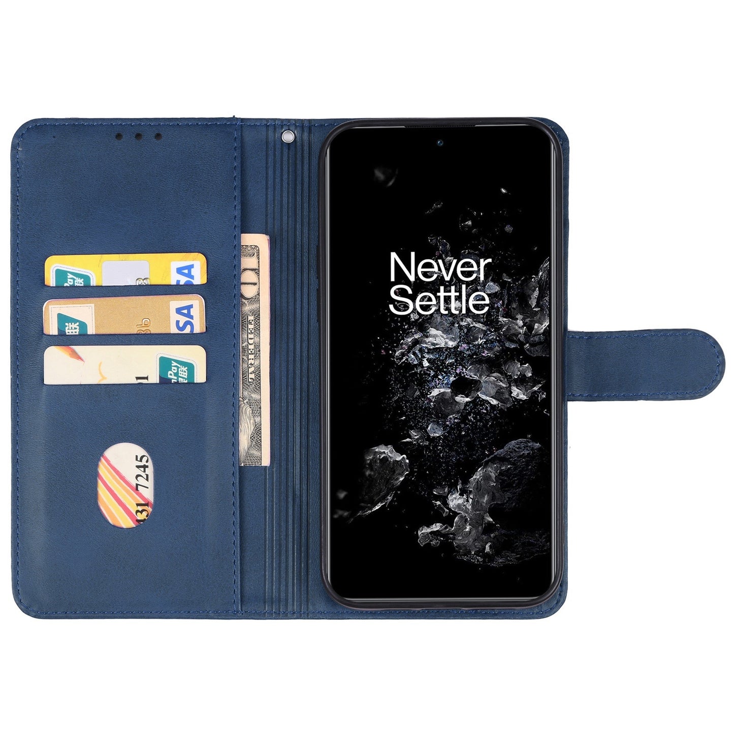 For OnePlus 11 5G Calf Texture PU Leather Wallet Case Flip Folio Stand Magnetic Protective Phone Cover with Strap - Blue