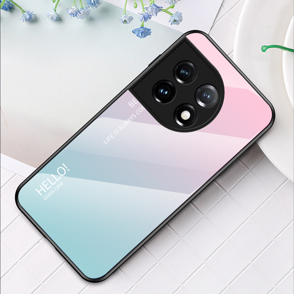 For OnePlus 11 5G Gradient Color Phone Case Anti-Scratch Tempered Glass + PC Back TPU Frame Hybrid Cover - Gradient Pink Blue
