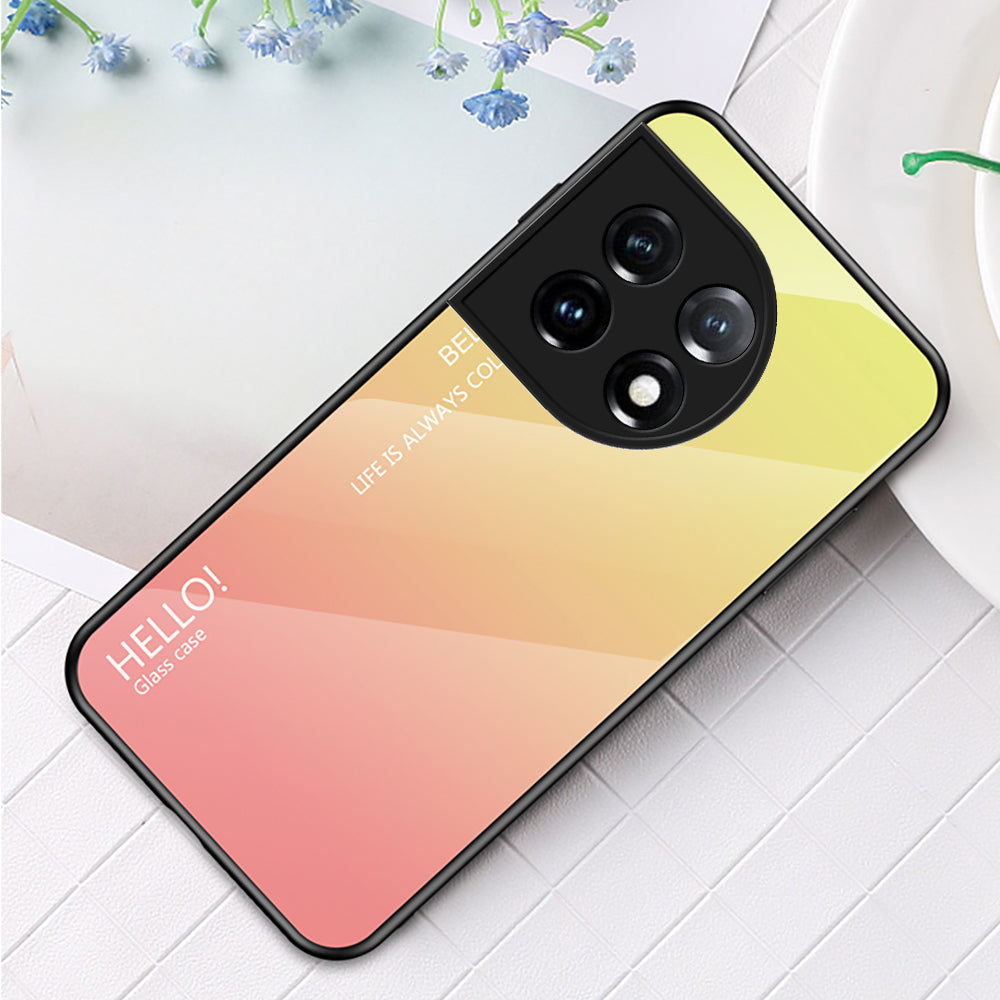 For OnePlus 11 5G Gradient Color Phone Case Anti-Scratch Tempered Glass + PC Back TPU Frame Hybrid Cover - Gradient Yellow