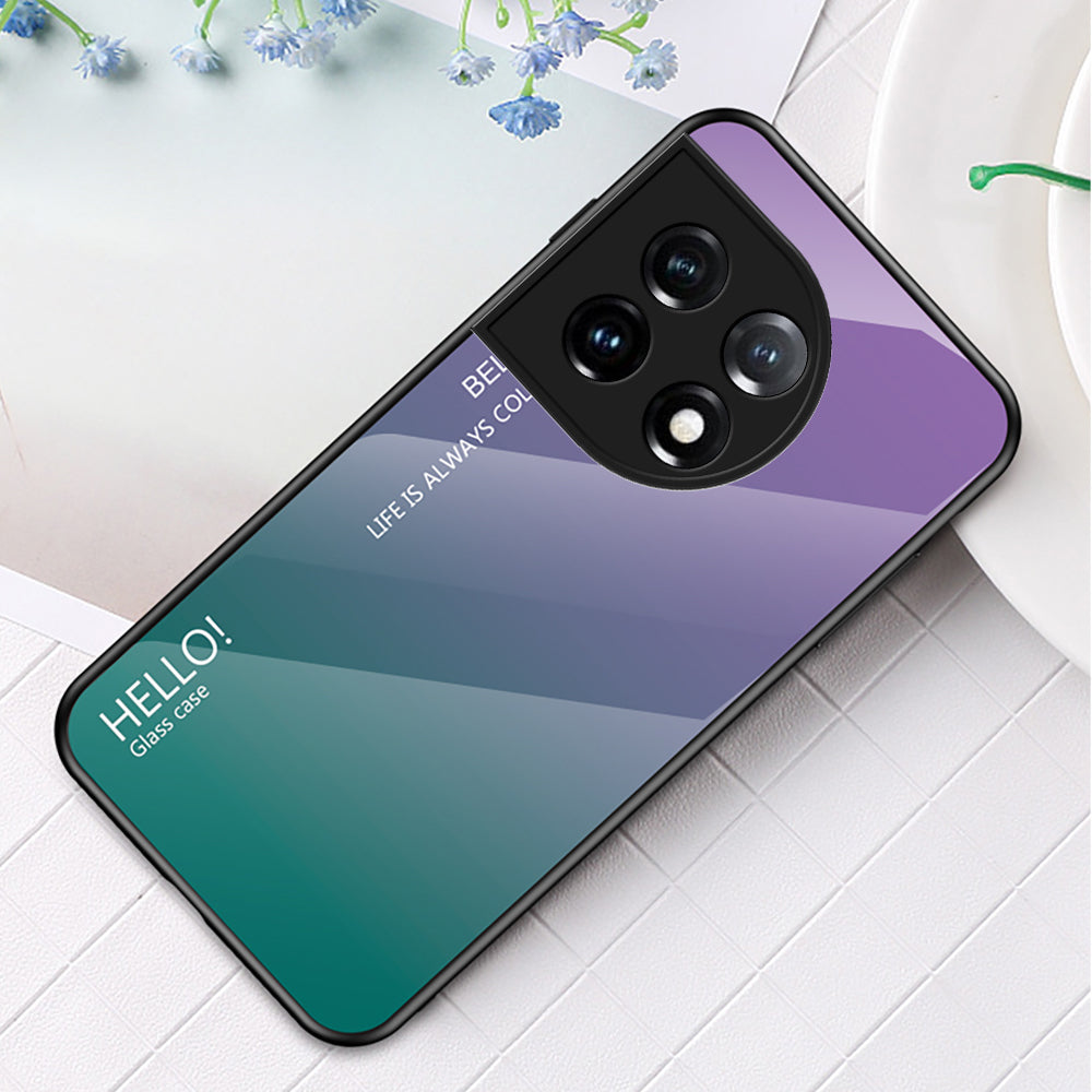 For OnePlus 11 5G Gradient Color Phone Case Anti-Scratch Tempered Glass + PC Back TPU Frame Hybrid Cover - Gradient Purple