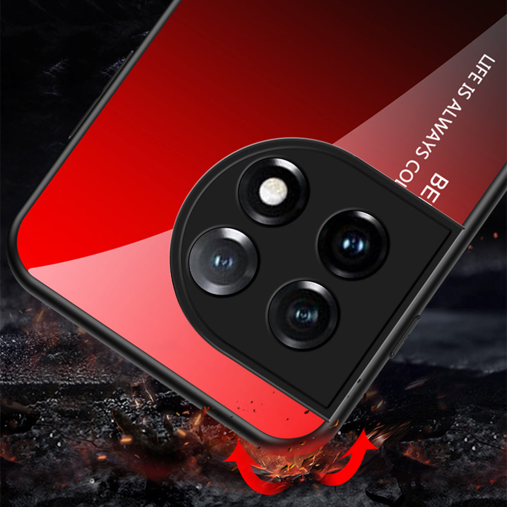 For OnePlus 11 5G Gradient Color Phone Case Anti-Scratch Tempered Glass + PC Back TPU Frame Hybrid Cover - Gradient Red