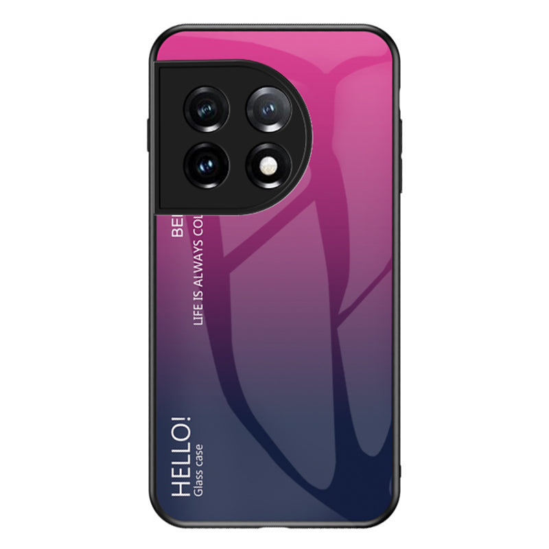 For OnePlus 11 5G Gradient Color Phone Case Anti-Scratch Tempered Glass + PC Back TPU Frame Hybrid Cover - Gradient Rose