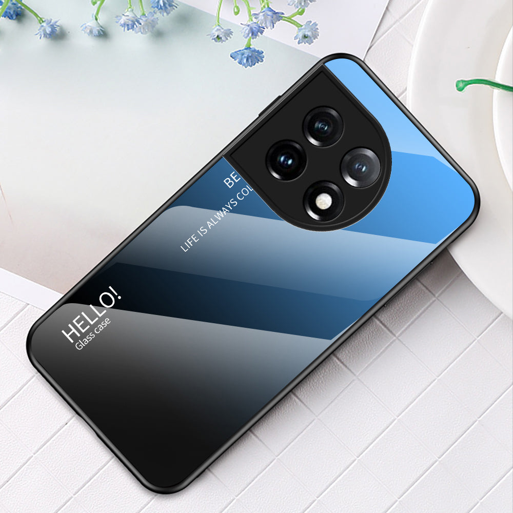 For OnePlus 11 5G Gradient Color Phone Case Anti-Scratch Tempered Glass + PC Back TPU Frame Hybrid Cover - Gradient Blue Black
