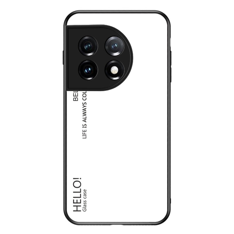 For OnePlus 11 5G Gradient Color Phone Case Anti-Scratch Tempered Glass + PC Back TPU Frame Hybrid Cover - White
