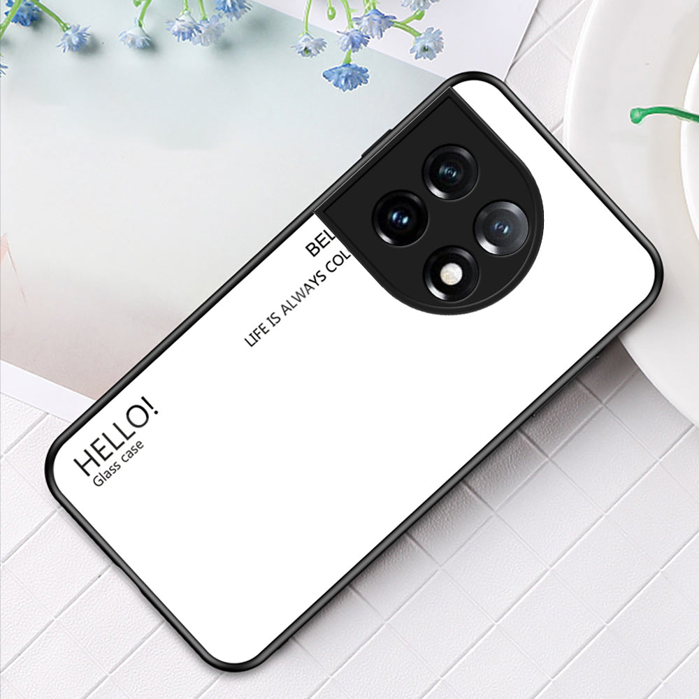 For OnePlus 11 5G Gradient Color Phone Case Anti-Scratch Tempered Glass + PC Back TPU Frame Hybrid Cover - White