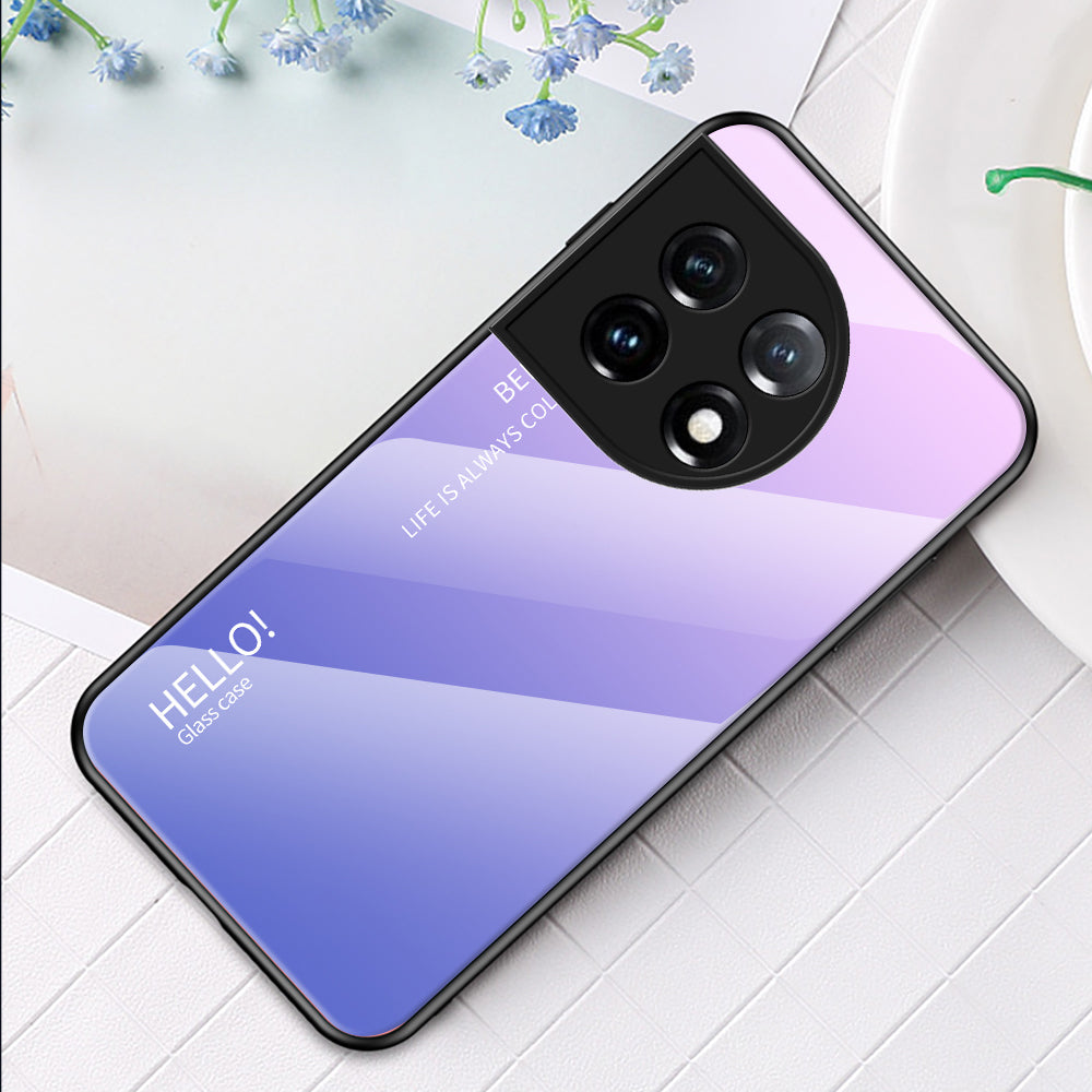 For OnePlus 11 5G Gradient Color Phone Case Anti-Scratch Tempered Glass + PC Back TPU Frame Hybrid Cover - Gradient Pink Purple