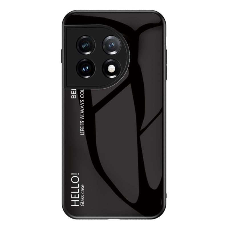 For OnePlus 11 5G Gradient Color Phone Case Anti-Scratch Tempered Glass + PC Back TPU Frame Hybrid Cover - Black