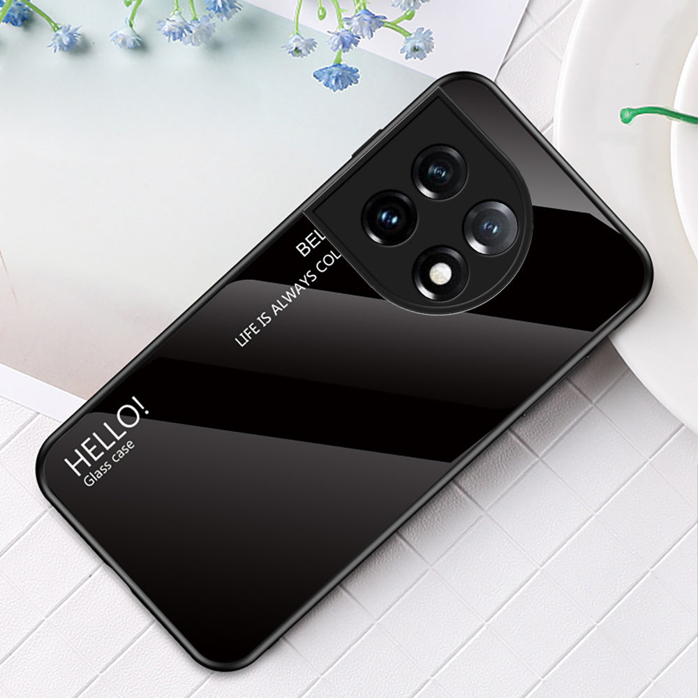 For OnePlus 11 5G Gradient Color Phone Case Anti-Scratch Tempered Glass + PC Back TPU Frame Hybrid Cover - Black