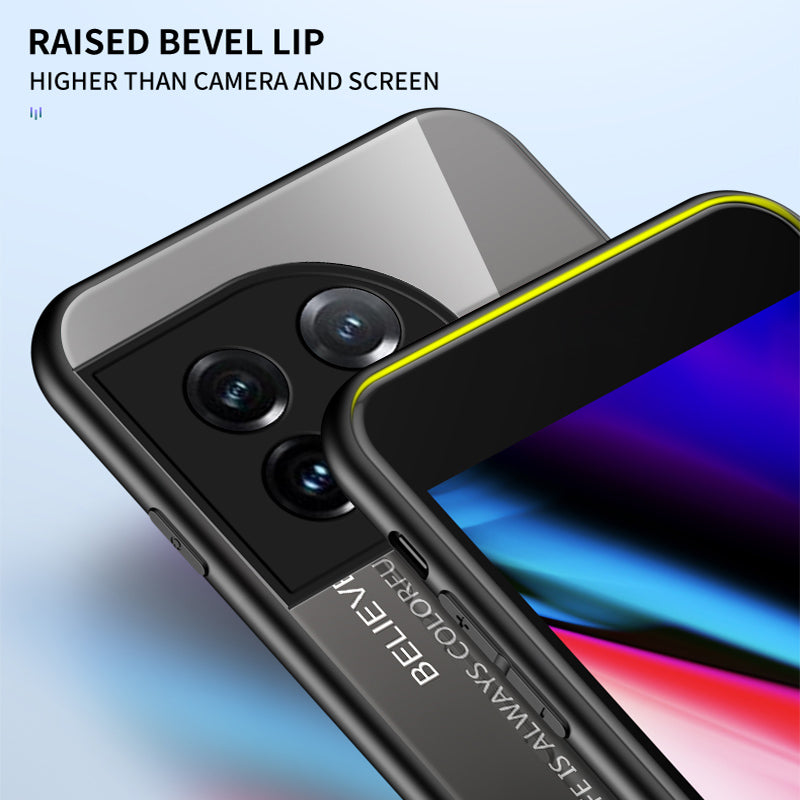 For OnePlus 11 5G Gradient Color Phone Case Anti-Scratch Tempered Glass + PC Back TPU Frame Hybrid Cover - Black