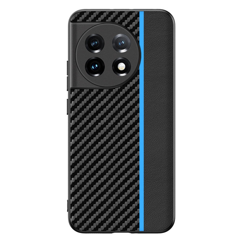 For OnePlus 11 5G PU Leather Coated TPU Case Ultra Slim Carbon Fiber Texture Anti-scratch Phone Cover - Carbon Fiber / Splicing Blue