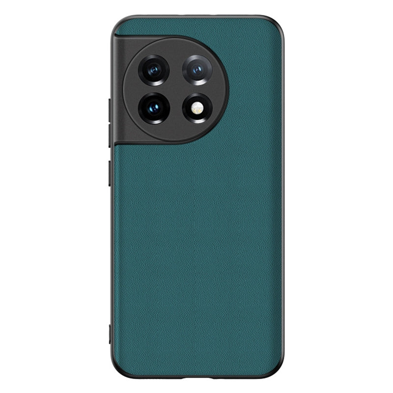 For OnePlus 11 5G PU Leather Coated TPU Case Ultra Slim Carbon Fiber Texture Anti-scratch Phone Cover - Solid Color / Green