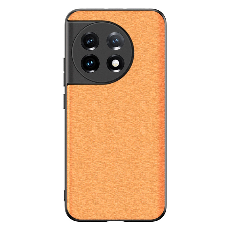 For OnePlus 11 5G PU Leather Coated TPU Case Ultra Slim Carbon Fiber Texture Anti-scratch Phone Cover - Solid Color / Orange