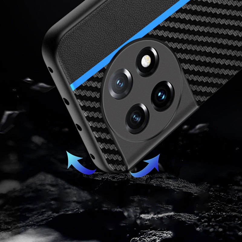 For OnePlus 11 5G PU Leather Coated TPU Case Ultra Slim Carbon Fiber Texture Anti-scratch Phone Cover - Carbon Fiber / Black