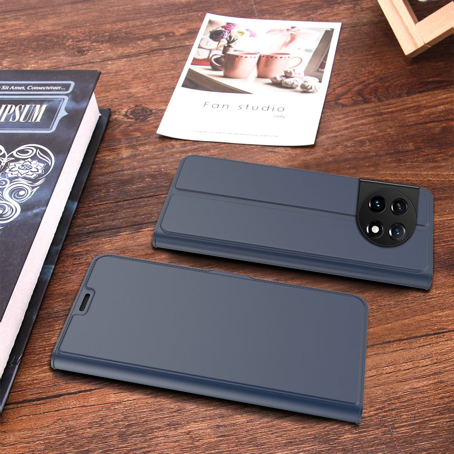 For OnePlus 11 5G Flip Folio Phone Cover Stand Card Holder PU Leather + Inner TPU Protective Magnetic Phone Case - Blue