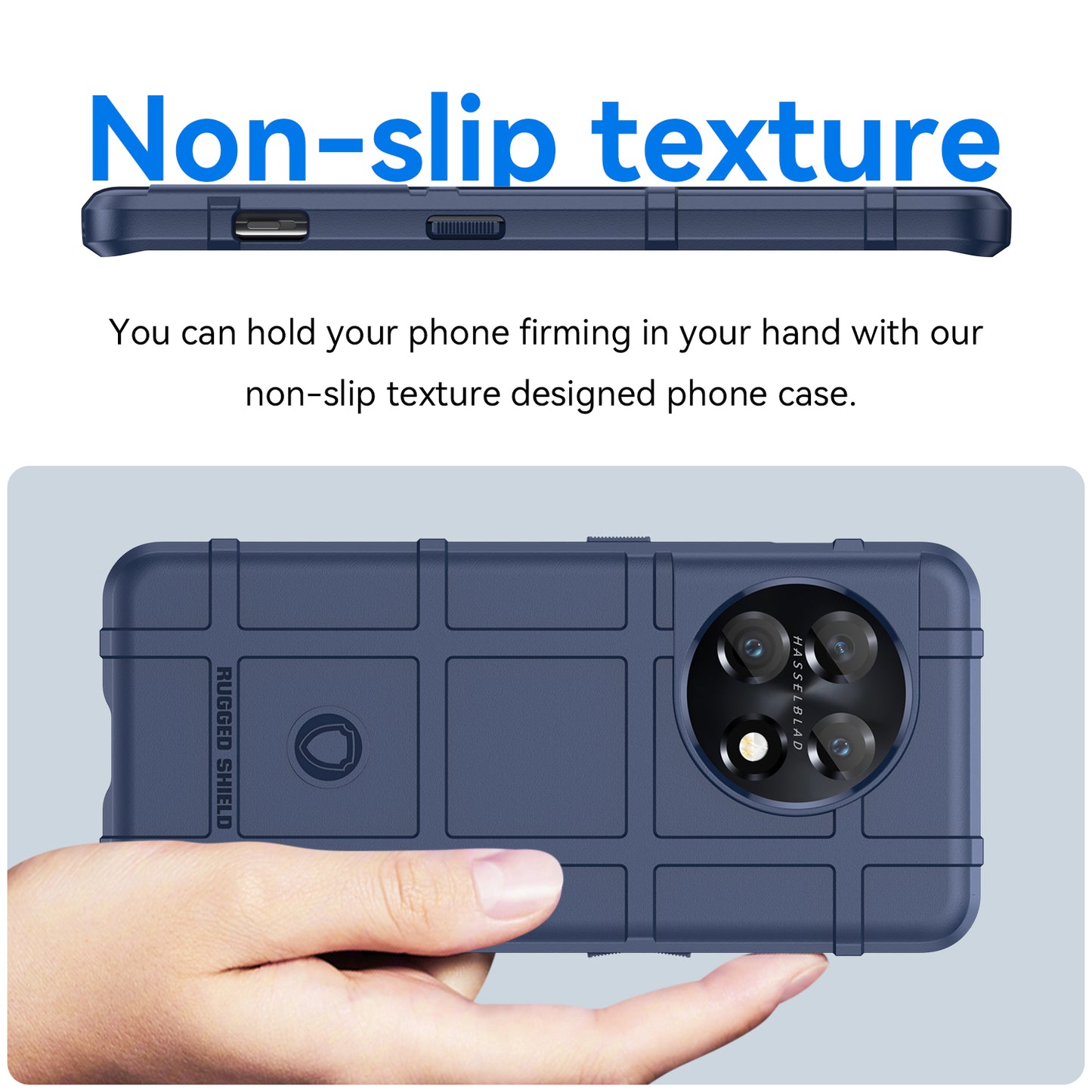 Soft TPU Case for OnePlus 11 5G, Rugged Square Grid Texture Drop-proof Phone Cover - Blue