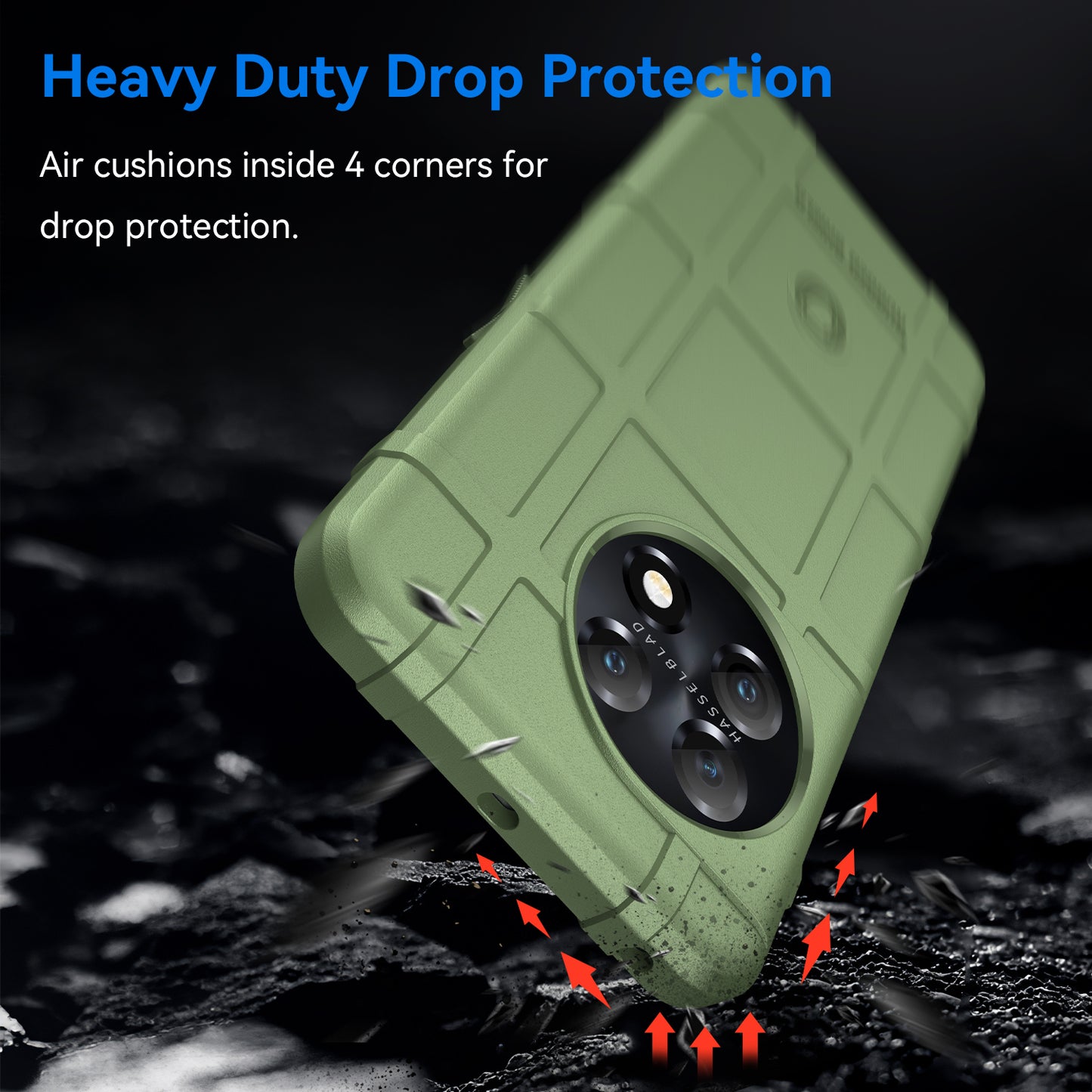 Soft TPU Case for OnePlus 11 5G, Rugged Square Grid Texture Drop-proof Phone Cover - Green