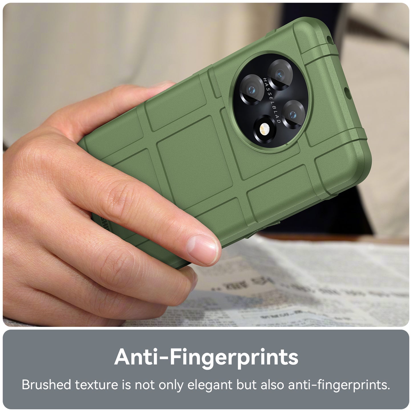 Soft TPU Case for OnePlus 11 5G, Rugged Square Grid Texture Drop-proof Phone Cover - Green