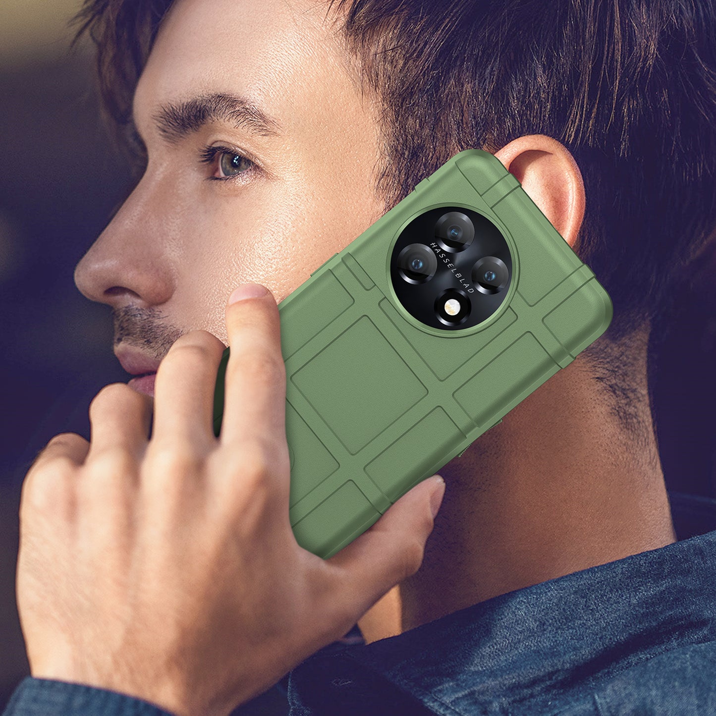Soft TPU Case for OnePlus 11 5G, Rugged Square Grid Texture Drop-proof Phone Cover - Green