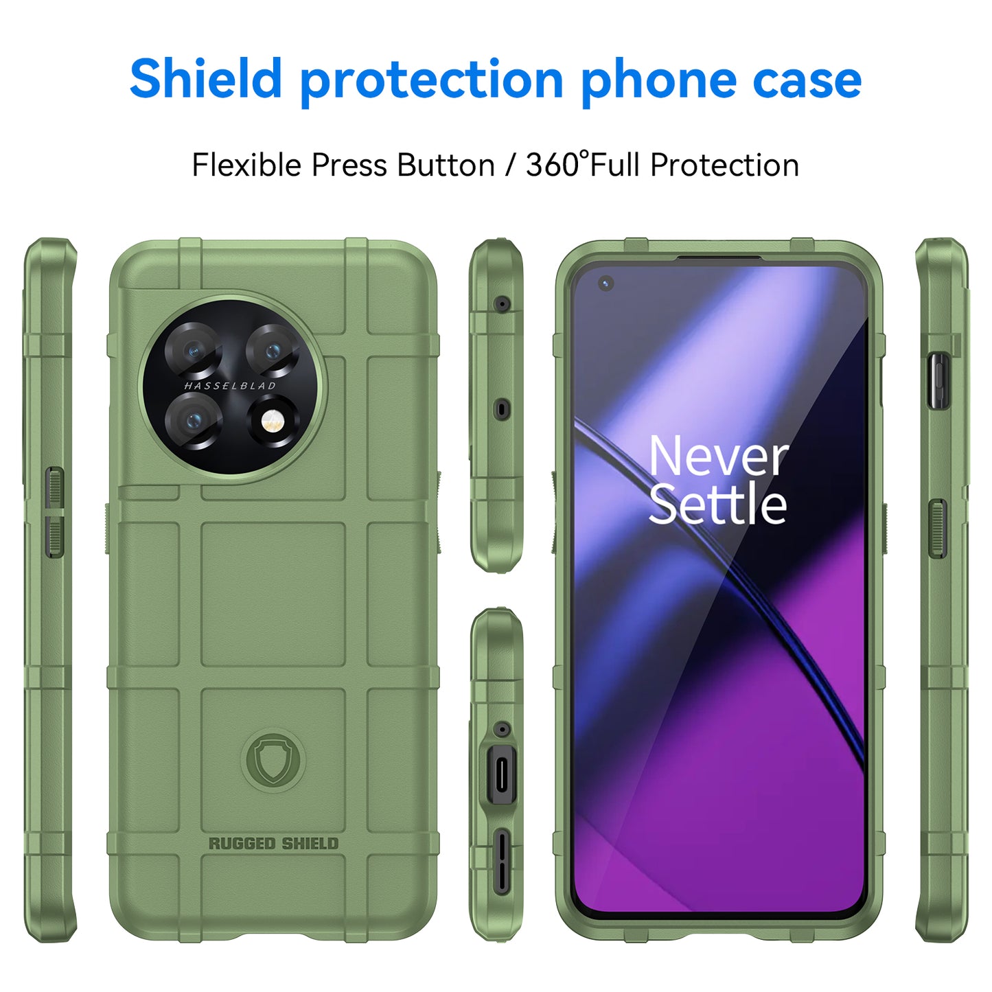 Soft TPU Case for OnePlus 11 5G, Rugged Square Grid Texture Drop-proof Phone Cover - Green