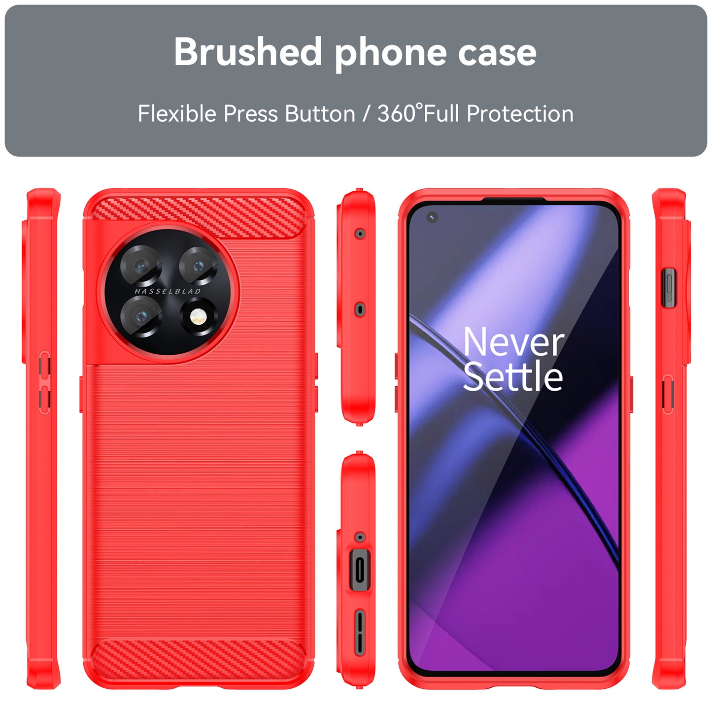 For OnePlus 11 5G Anti-scratch TPU Cover Brushed Carbon Fiber Texture Phone Case - Red
