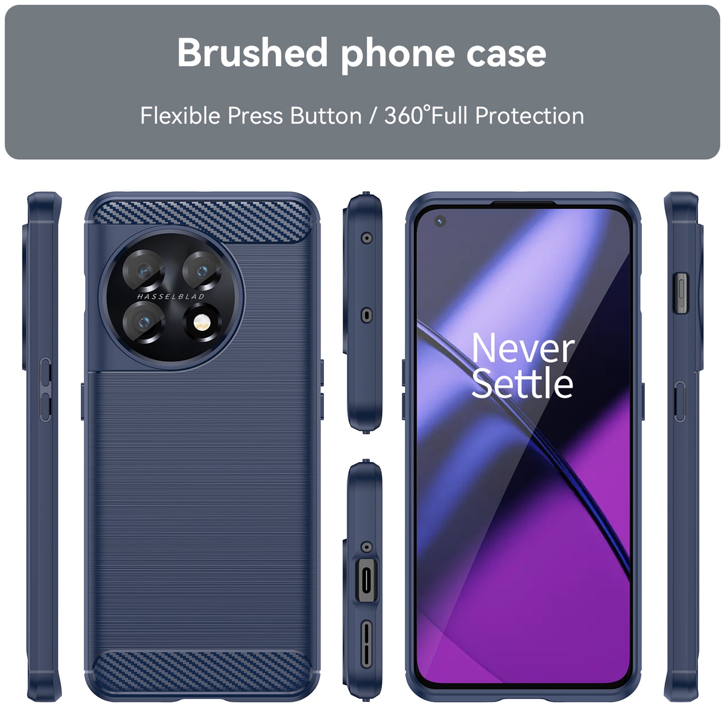 For OnePlus 11 5G Anti-scratch TPU Cover Brushed Carbon Fiber Texture Phone Case - Blue