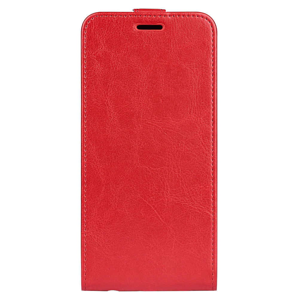 For OnePlus 11 5G Crazy Horse Texture PU Leather Anti-drop Phone Case with Card Slot Dual Magnetic Clasp Vertical Flip Phone Cover - Red