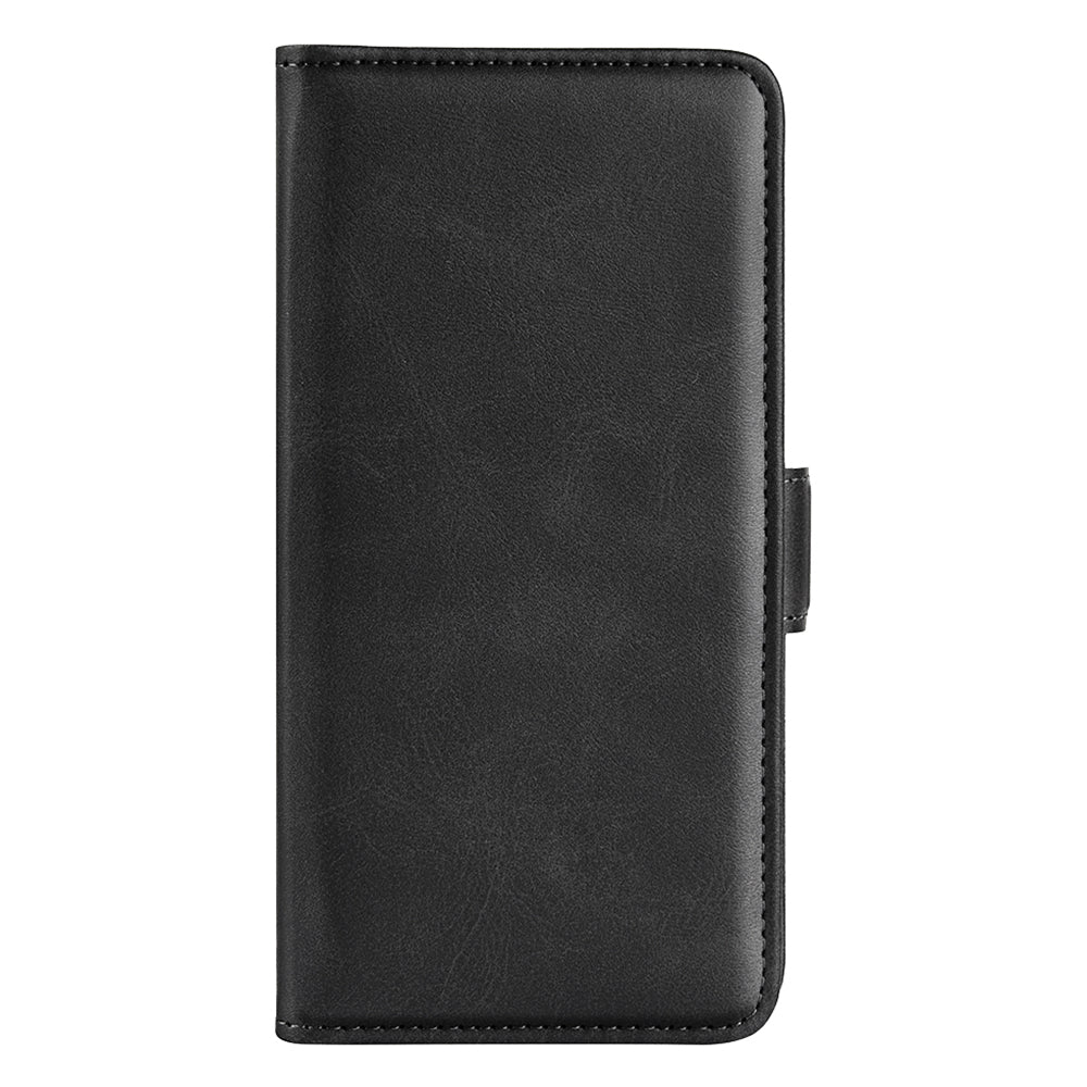 For OnePlus 11 5G Calf Texture PU Leather Phone Case Dual Magnetic Clasp Protective Cover with Stand Wallet - Black